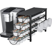 Y&M Coffee Pod Organizer for Countertop, 4-Tier Metal Storage Drawer, Holds 56 Capsules, Coffee Station Holder for Kitchen, Office, or Home, 3 cup rack, Black