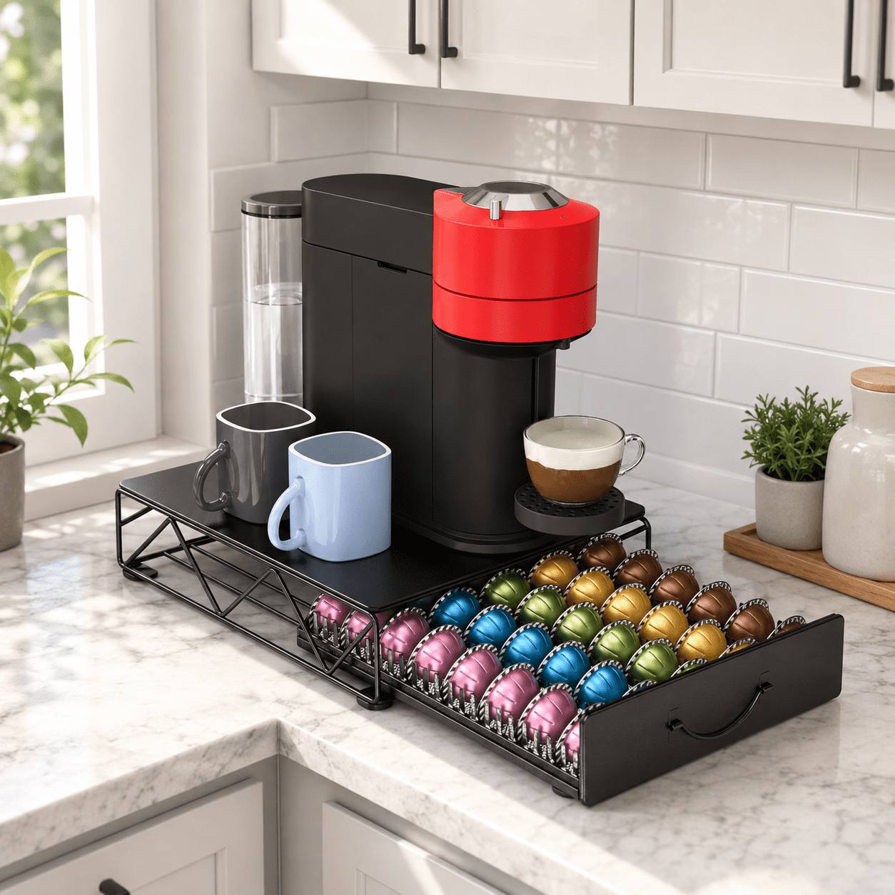 Small Sign Storage Rack HFHOME Coffee Pod Holder Drawer Compatible with Nespresso - 40 Large or ...