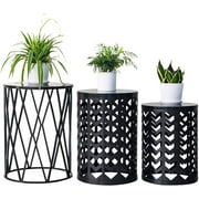 HFHOME Multifunctional Nesting Round Metal Coffee End Tables, Set of 3 Modern Furniture Nightstands Decor Side Tables Plant Stand for Home Office Indoor Garden Outdoor- Pure Black