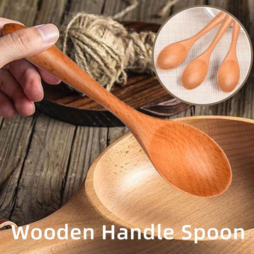 HFHP Wooden Spoons Set Long Handle Natural Wood Table Spoons For Eating Hfhp wooden spoons set long handle natural wood table spoons for eating