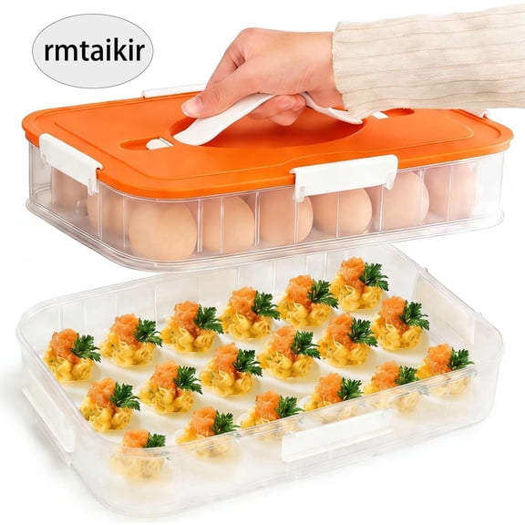 rmtaikir Orange Double Layer Egg Storage Box, 36 pieces with lid, stackable and anti drop egg holder, refrigerator storage, portable egg box with handle