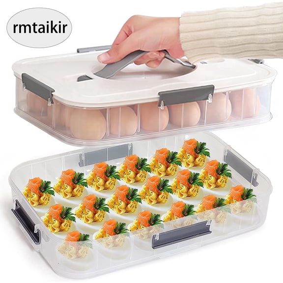rmtaikir white double-layer egg storage box, 36 pieces with lid, egg preservation box, stackable anti drop egg holder, refrigerator storage, portable egg box handle