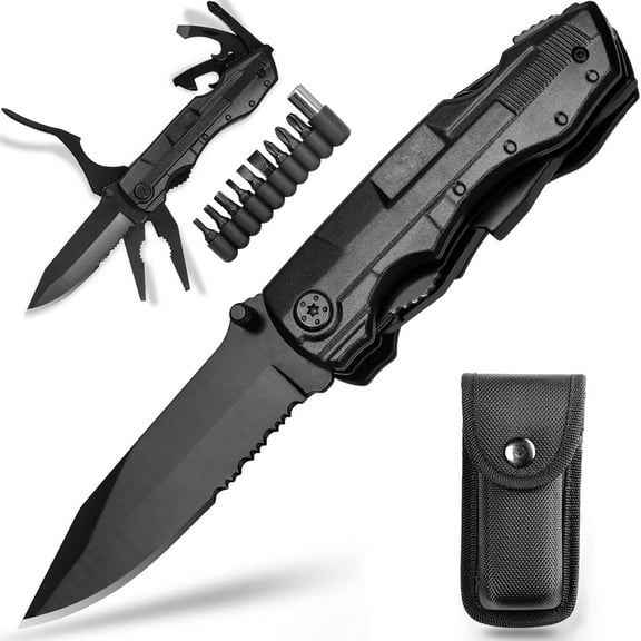 HFLRZZ 12-in-1 multitool knife, Folding multi Knife, Gifts for Men Dad Husband Boyfriend, Multipurpose Utility Plier, Survival Gadgets for Camping Survival Hiking