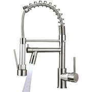 HFLRZZ Kitchen Faucet with Pull Down Sprayer, Stainless Steel Single Handle Swivel Kitchen Sink Faucet with Two Spout Deck Plate, Brushed Nickel