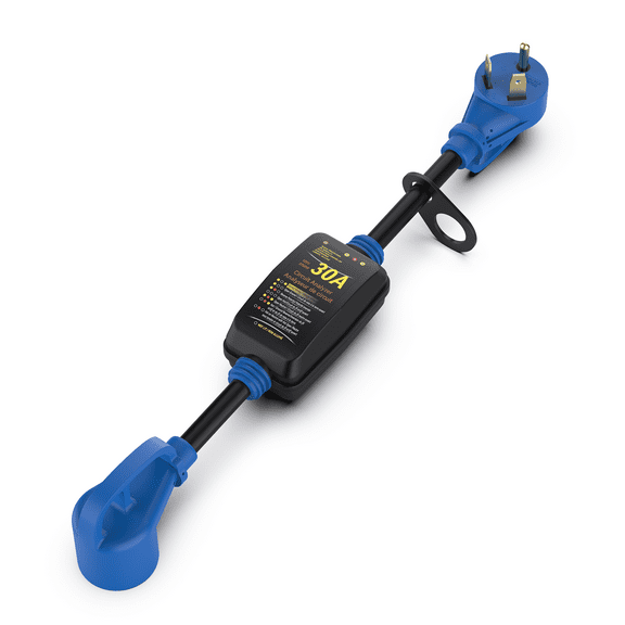 HFLRZZ RV Surge Protector 30 Amp with Grip Handles, Smart Circuit Analyzer Power Guard for RV, Camper, Trailer, Truck, Motorboat, Yacht, Mobilhome with Blue LED Indicator Light