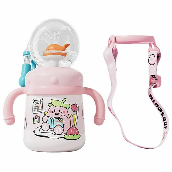 HFLWYWD Drinking Cup with Whale Squirt,2025 Whale Fountain Tumbler No Spill Cute Water Bottle with Lids and Straws Leak Proof Handles & Adjustable Strap,Creative Whale Spray Sippy Cups