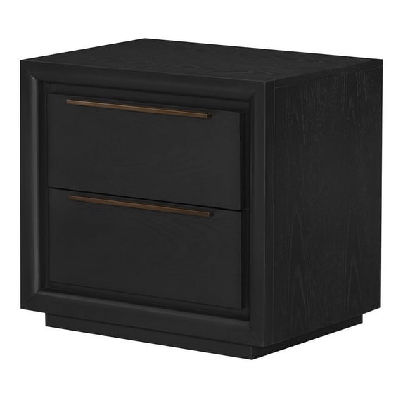 HFO Avery 2-Drawer Modern Wood Night Stand with USB Port in Black