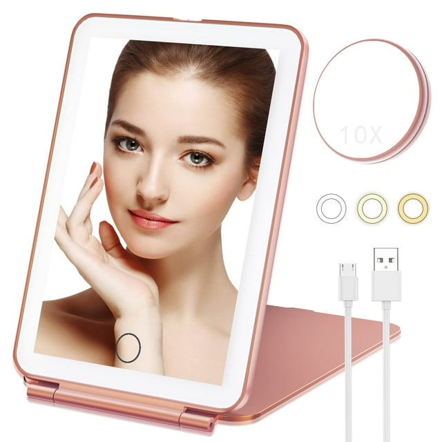 HFRENIVY Travel Makeup Mirror with LED Lights,Vanity Mirror with 10X