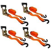 HFSR 4Pcs 1.5" x 15 ft Heavy Duty Ratchet Cargo Tie Down Straps 3000 lbs Dual J-Hooks Orange