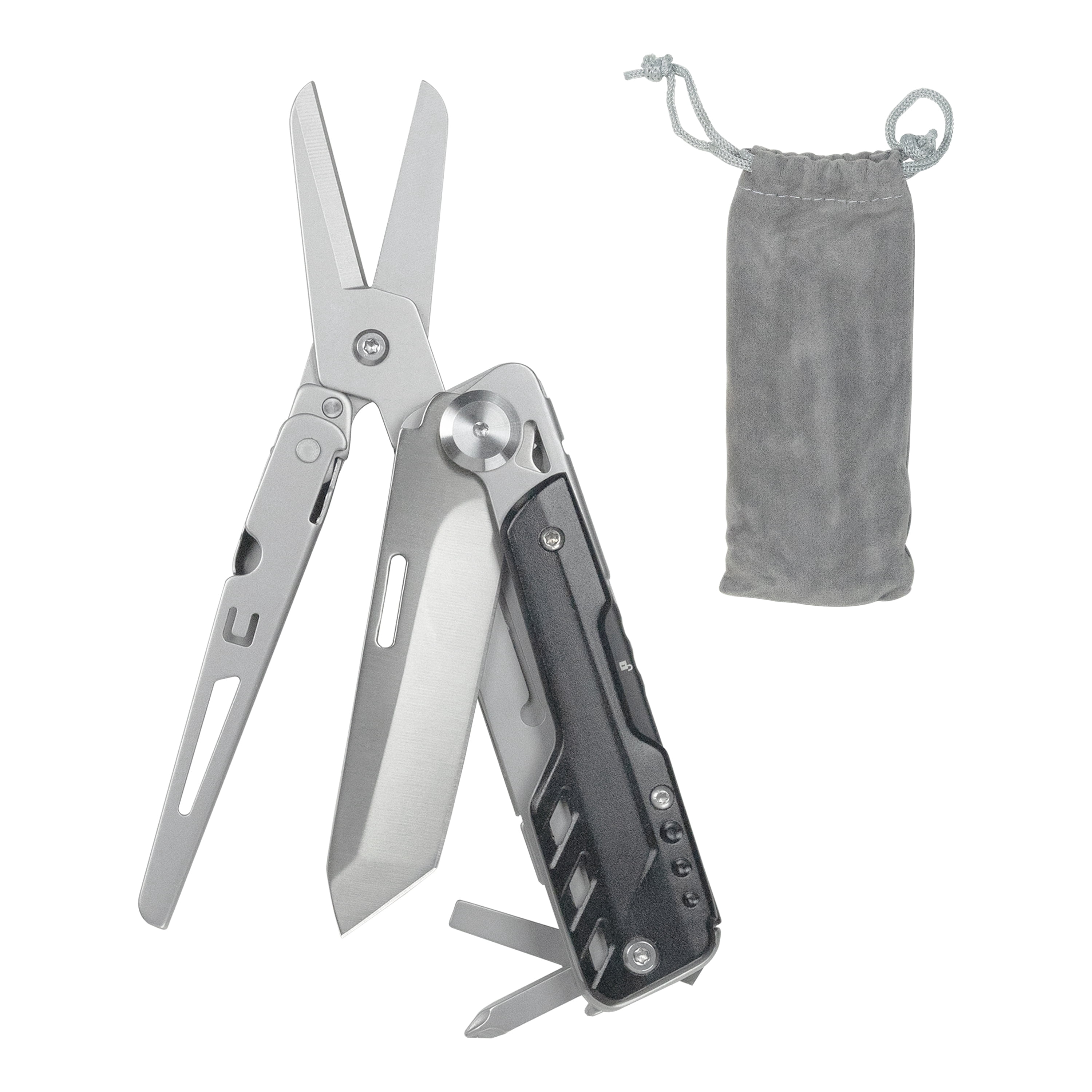 HFS(R) Multi-Tool for Camping Stainless Steel Multi-Functional Scissors Foldable with Drawstring Bag Pocket Multitools for Outdoor Activities and DIY