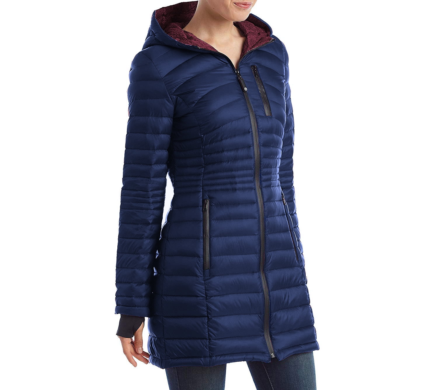 HFX Halifax Women s Blue Down Packable Coat Hooded L Walmart