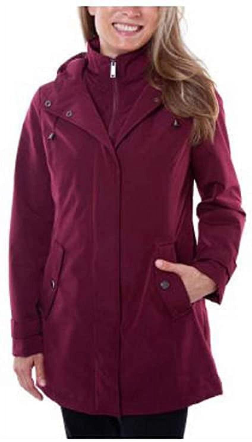 HFX Ladies' All Weather Trench Coat Water Resistant Hooded, Zinfandel M