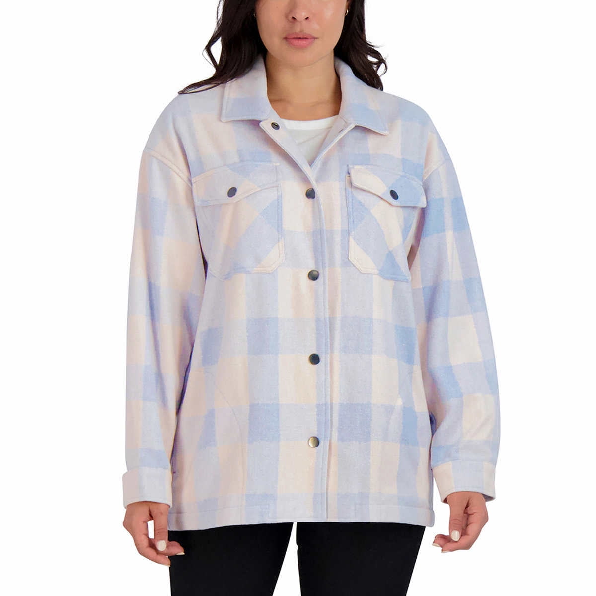 HFX Ladies' Shirt Jacket Size: XS, Color: Light Blue/Pink