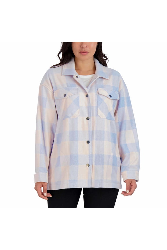 HFX Ladies' Shirt Jacket Size: XS, Color: Light Blue/Pink