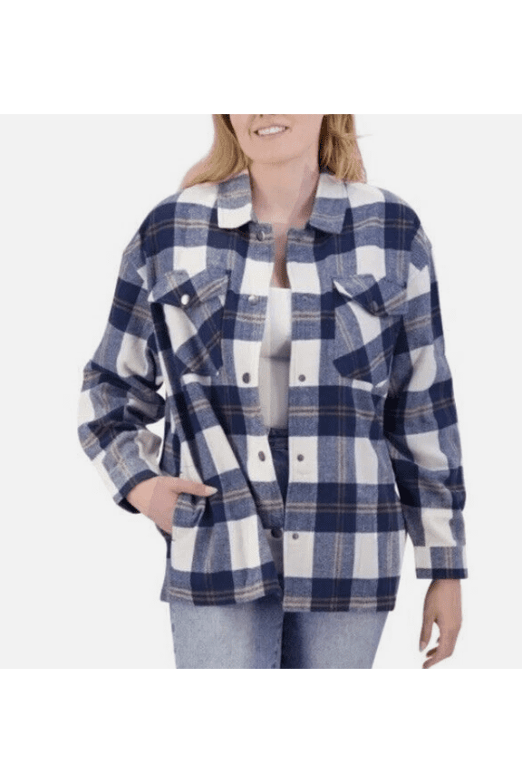HFX Ladies Shirt Neck Collar Flannel Jacket Blue XS