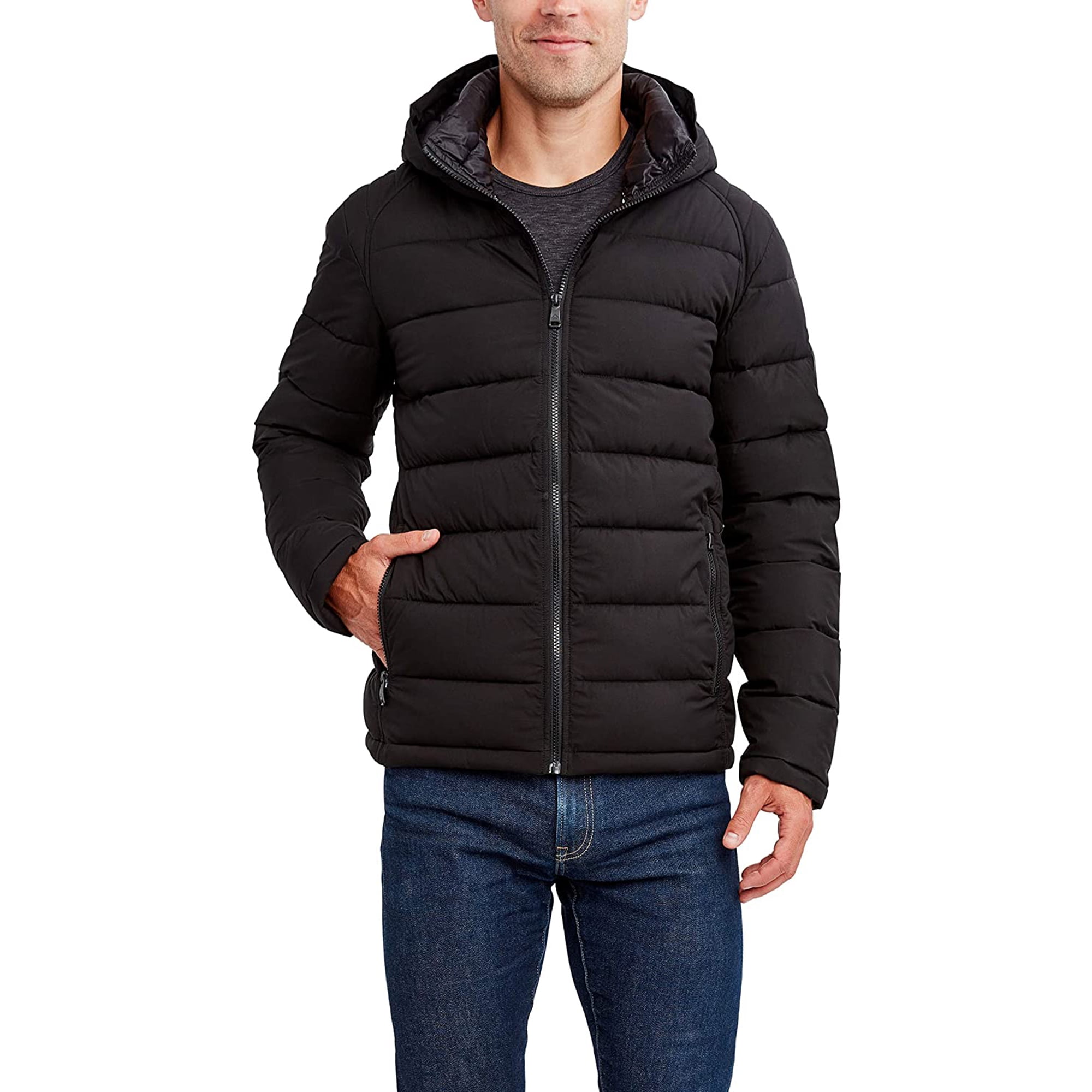 HFX Men's Lightweight Puffer Jacket with Hood, Water and Wind Resistant ...