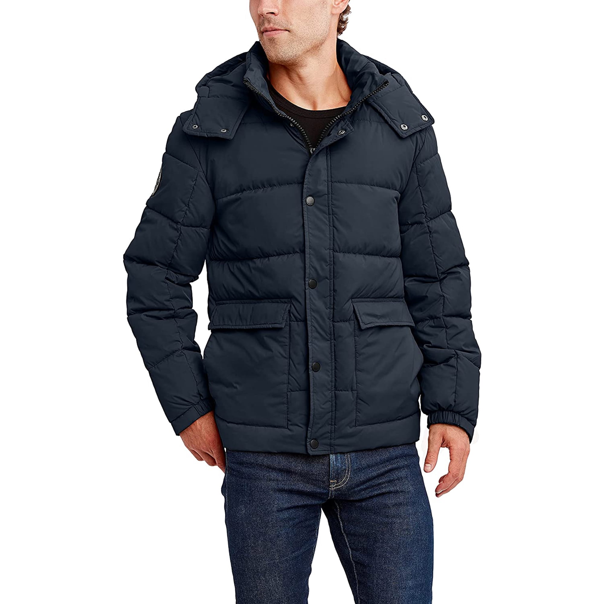 HFX Men's Puffer Jacket with Hood, Water and Wind Resistant, Midnight ...