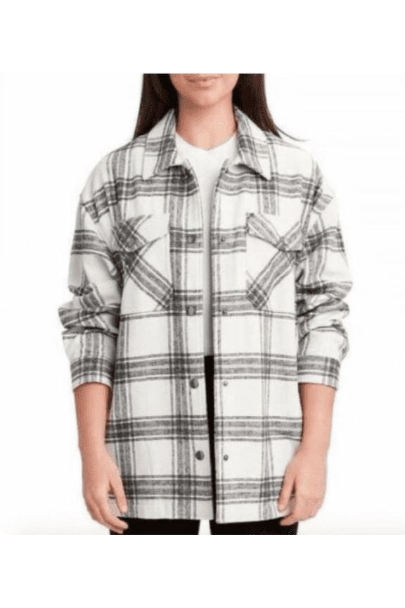 HFX Relaxed Fit Snap Button Collared Shirt Jacket (XL, Black/White)