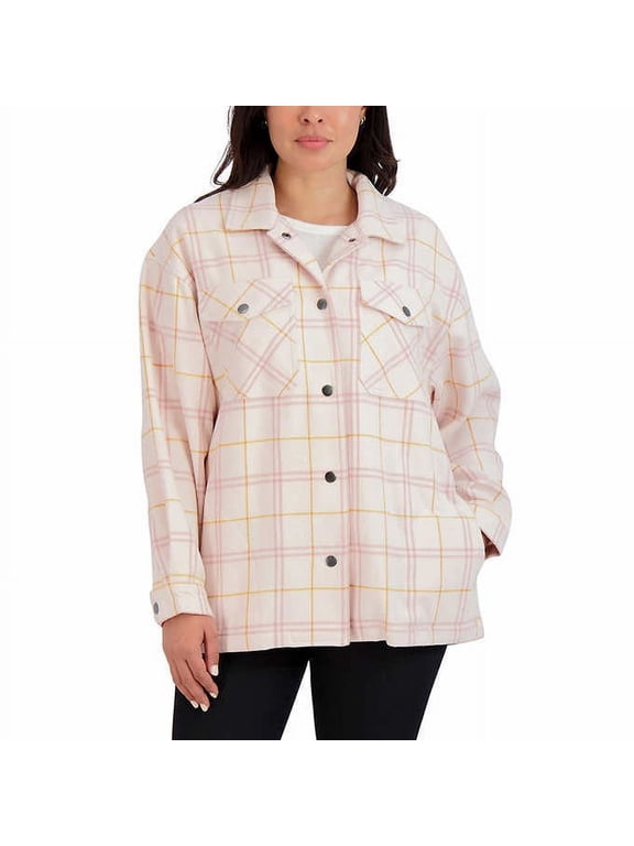 HFX Women's Long Sleeve Cozy Shacket Shirt Jacket (Medium, Pink)