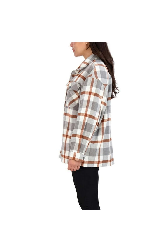 HFX Women's Shirt Jacket Relaxed Fit Drop Shoulder Pockets Gray/Brown Large