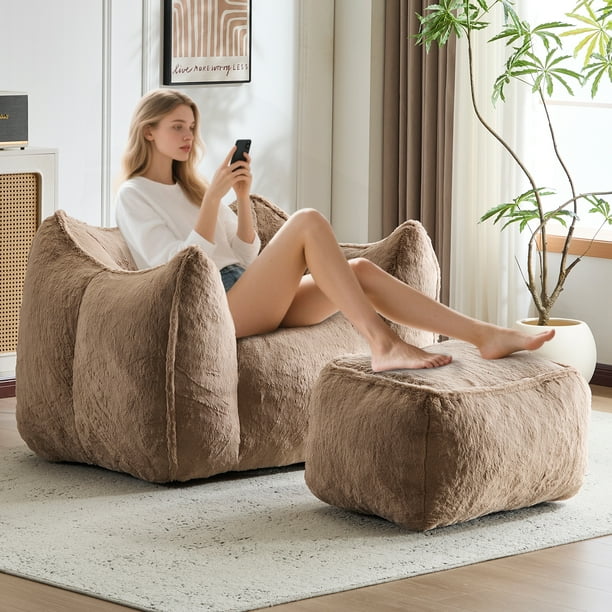 HForesty Extra Large Bean Bag Chair with Armrests Footstool
