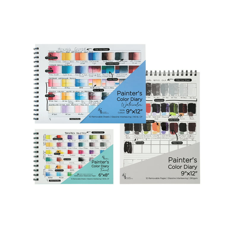 HG Art Concepts Painters Color Diary - 9x12 Spiral-Bound Color Swatch Book with 10 Pages for Acrylic or Oil Paint - Single