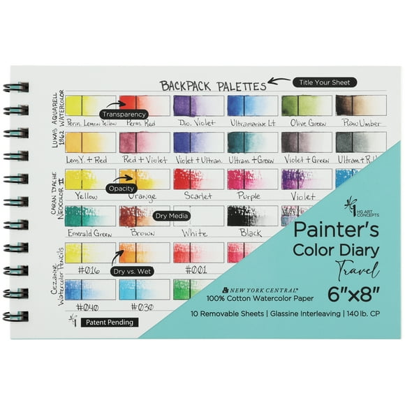 HG Art Concepts Travel Size Painters Color Diary 5 Pack - 6x8" Spiral-Bound Acid-Free Color Swatch Book with 10 Pages for Traveling Artists