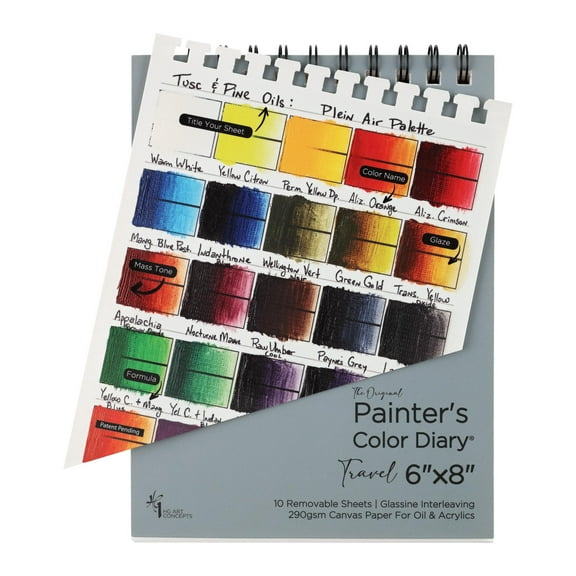 HG Art Concepts Travel Size Painters Oil and Acrylic Paint Color Diary - 6x8" Spiral-Bound Acid-Free Color Swatch Book with 10 Removable Pages and Glassine for Traveling Artists