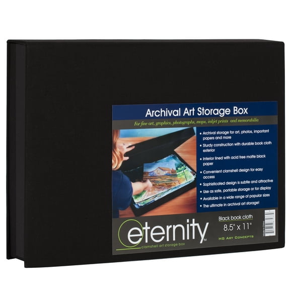 HG Concepts Art Photo Storage Box Eternity Archival Clamshell Box For Storing Artwork, Photos & Documents Deluxe Acid-Free Sturdy & Lined With Archival Paper - [Black - 8.5" x 11"]