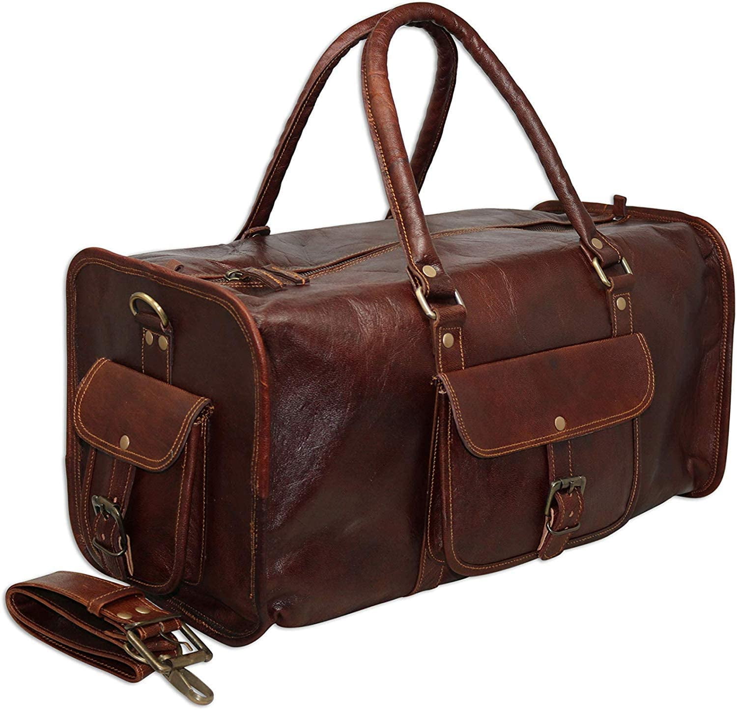 Jaald 20" Leather Duffle Bag Weekender Travel Luggage Carry On Holdall Sports Gym Overnight Bag Adventure Hiking Gear Gifts for Men Women