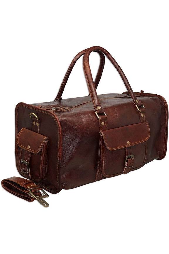 20" Leather Duffle Bag Weekender Travel Luggage Carry On Holdall Sports Gym Overnight Bag Adventure Hiking Gear Gifts for Men Women
