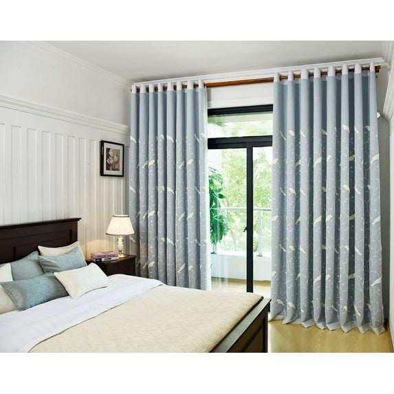 HG Mart Mix & Match Tulle Sheer Lace & Blackout Curtain Set, 50"W x 96"L, Blue (1 Curtains and 1 Sheer curtains)