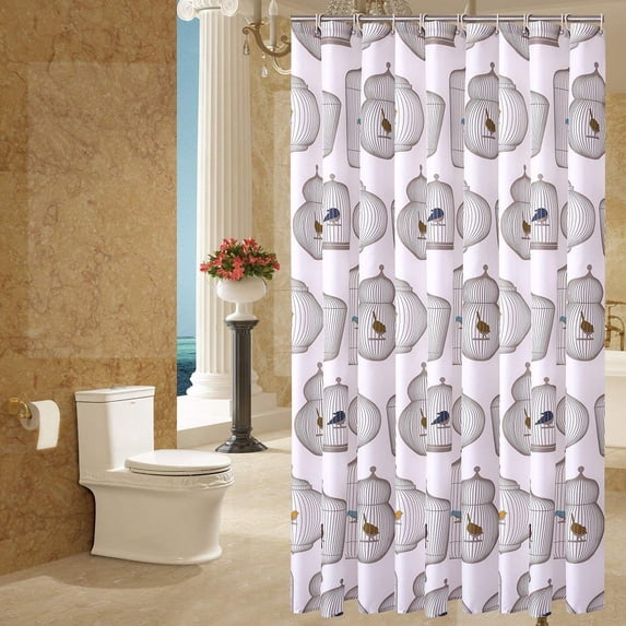 HG Mart Shower Curtain-With free 12 Rings Waterproof Mildew Resistant,White Bird Cage 72x72-Inch