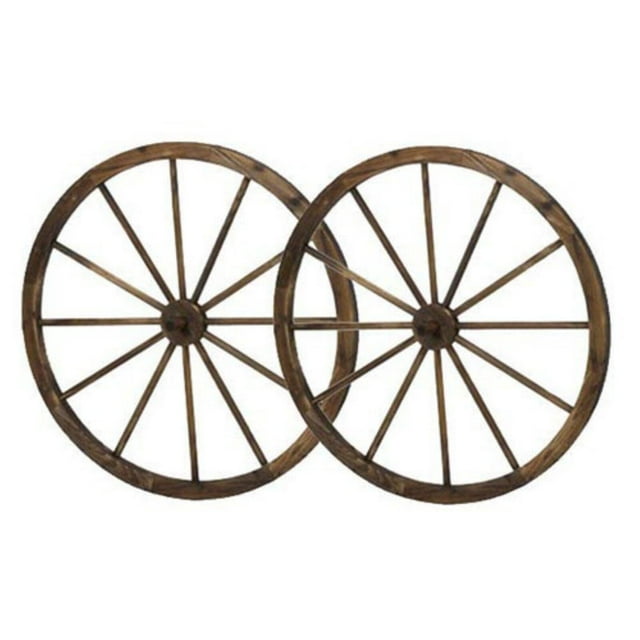 HGC Steel Rimmed Wooden Wagon Wheel Wall Decor - Set of 2