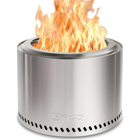 HGD 15.5" Smokeless Fire Pit Outdoor, Stainless Steel Wood Burning Firepit with Secondary Combustion, Backyard Patio Stove for Garden, BBQ & Bonfire