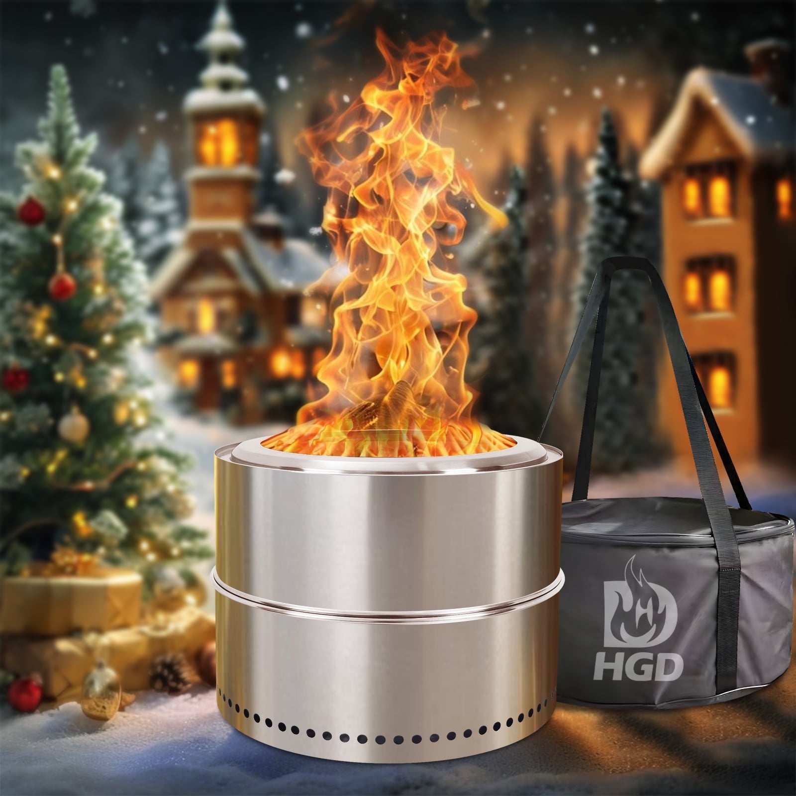 20'' Silver Stainless Steel Smokeless Fire Pit with Carry Bag