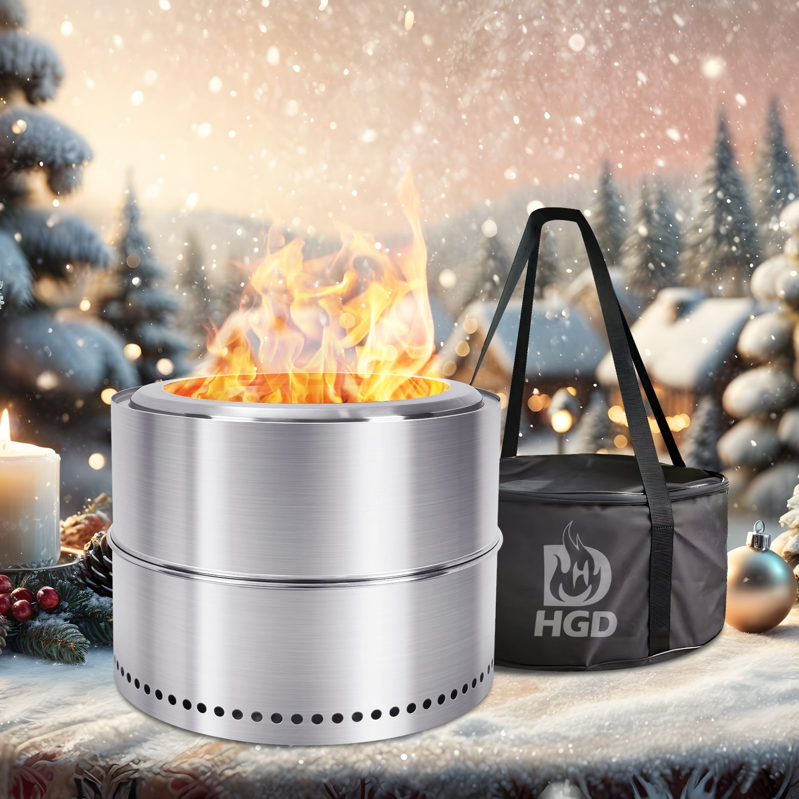 20'' Silver Stainless Steel Smokeless Fire Pit with Carry Bag