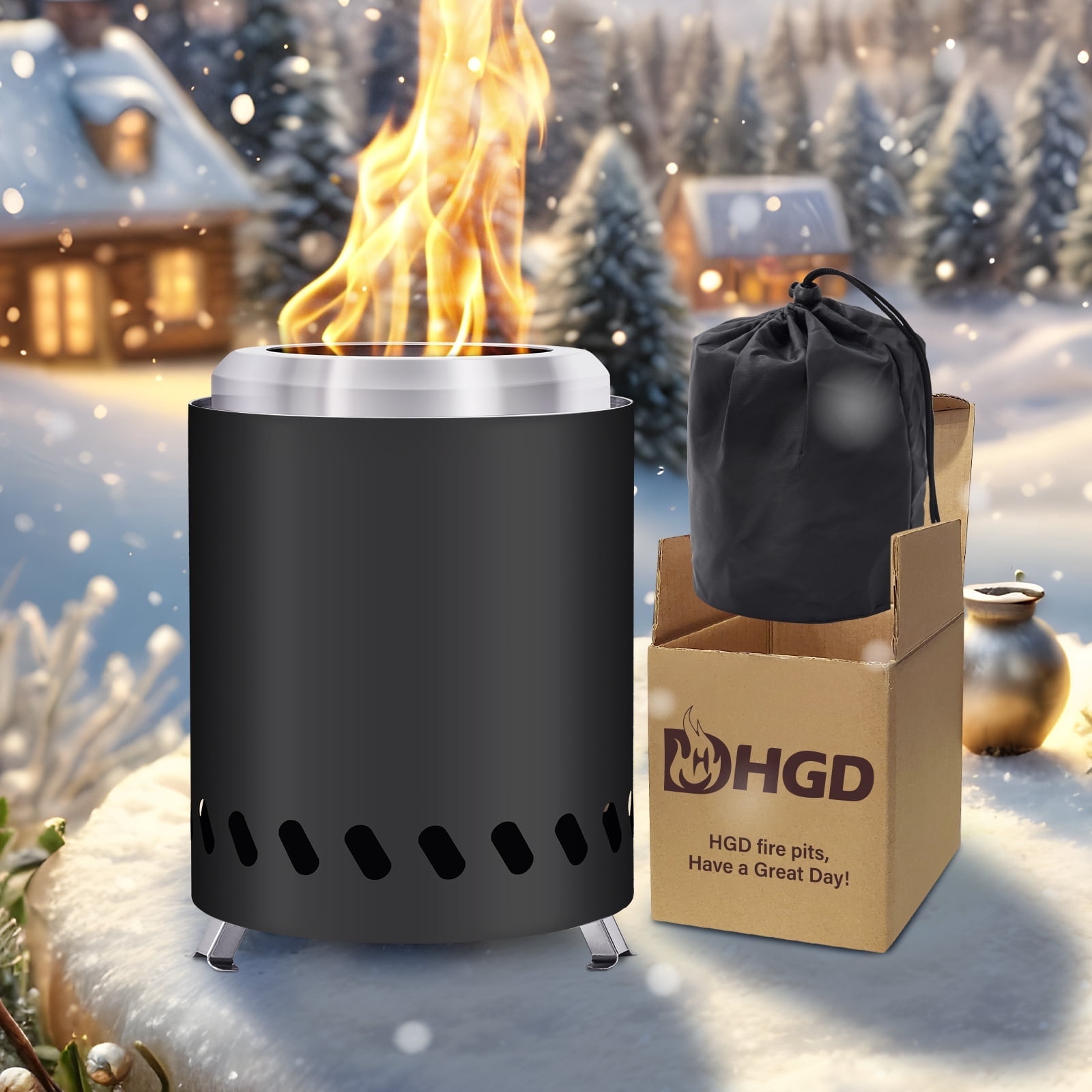 HGD 8"x6" inch Smokeless Tabletop Fire Pit - Portable Burning Stove for Family S'mores - Compact Design with Carry Bag, Ideal for Outdoor Camping and Backyard Gatherings