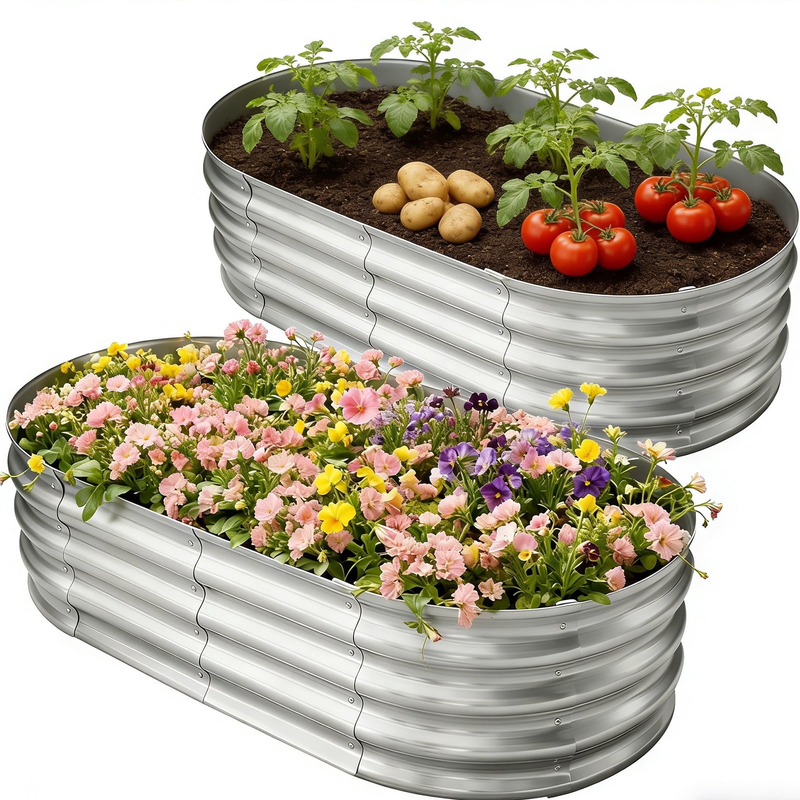 HGD Raised Garden Bed Kit Oval Galvanized Steel 2 Pack 4x2x1 ft