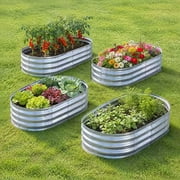 HGD Raised Garden Bed Kit Oval Galvanized Metal Outdoor Planter (4 Pcs) 4 x 2 x 1 ft