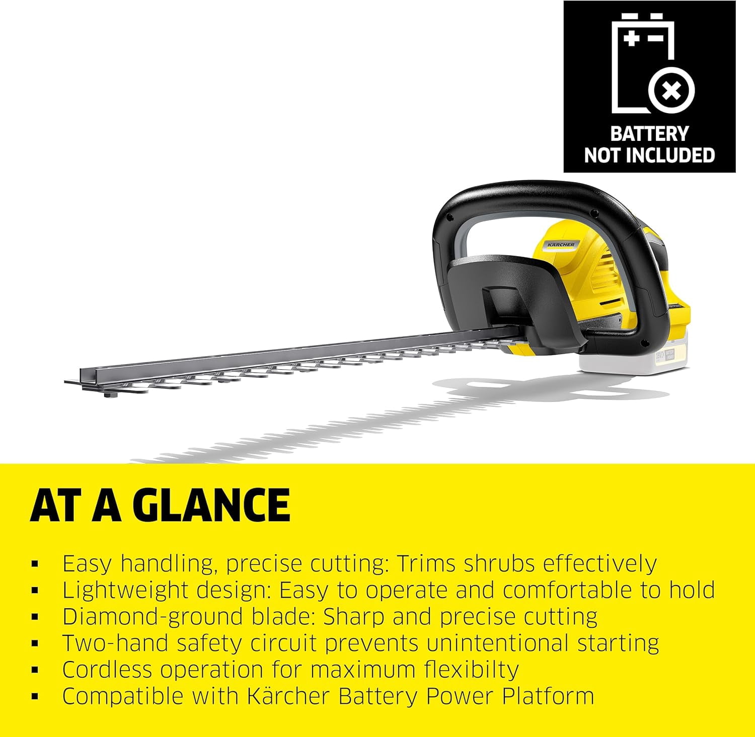 HGE 18-45 Cordless Hedge Trimmer with Rotating Handle and Diamond-Ground Blade - 17" Cutting Length - Tool Only