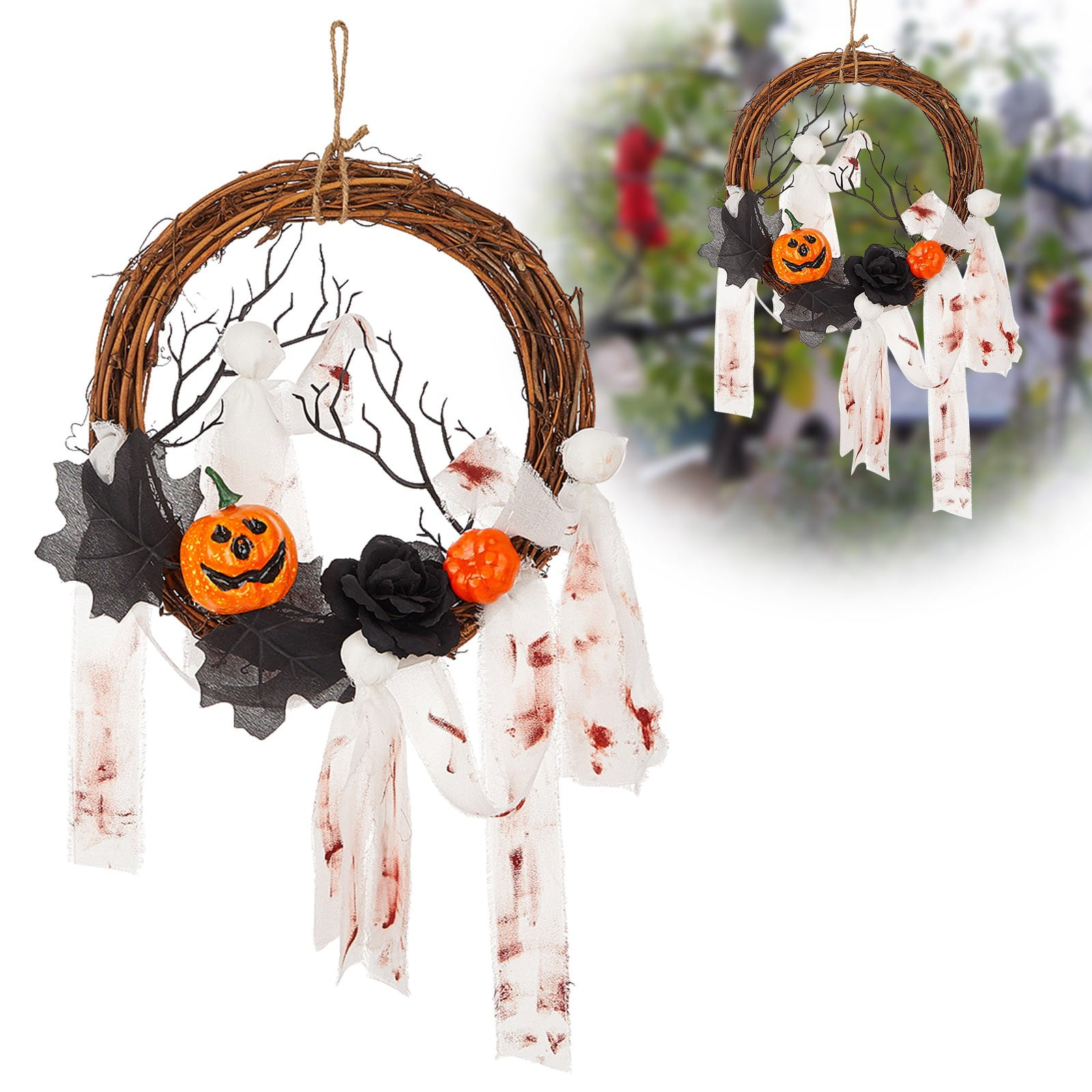 HGFTDIUT Black and Friday Deals 2024 Flower Wreath Halloween Party Wreath For Front Door Yard