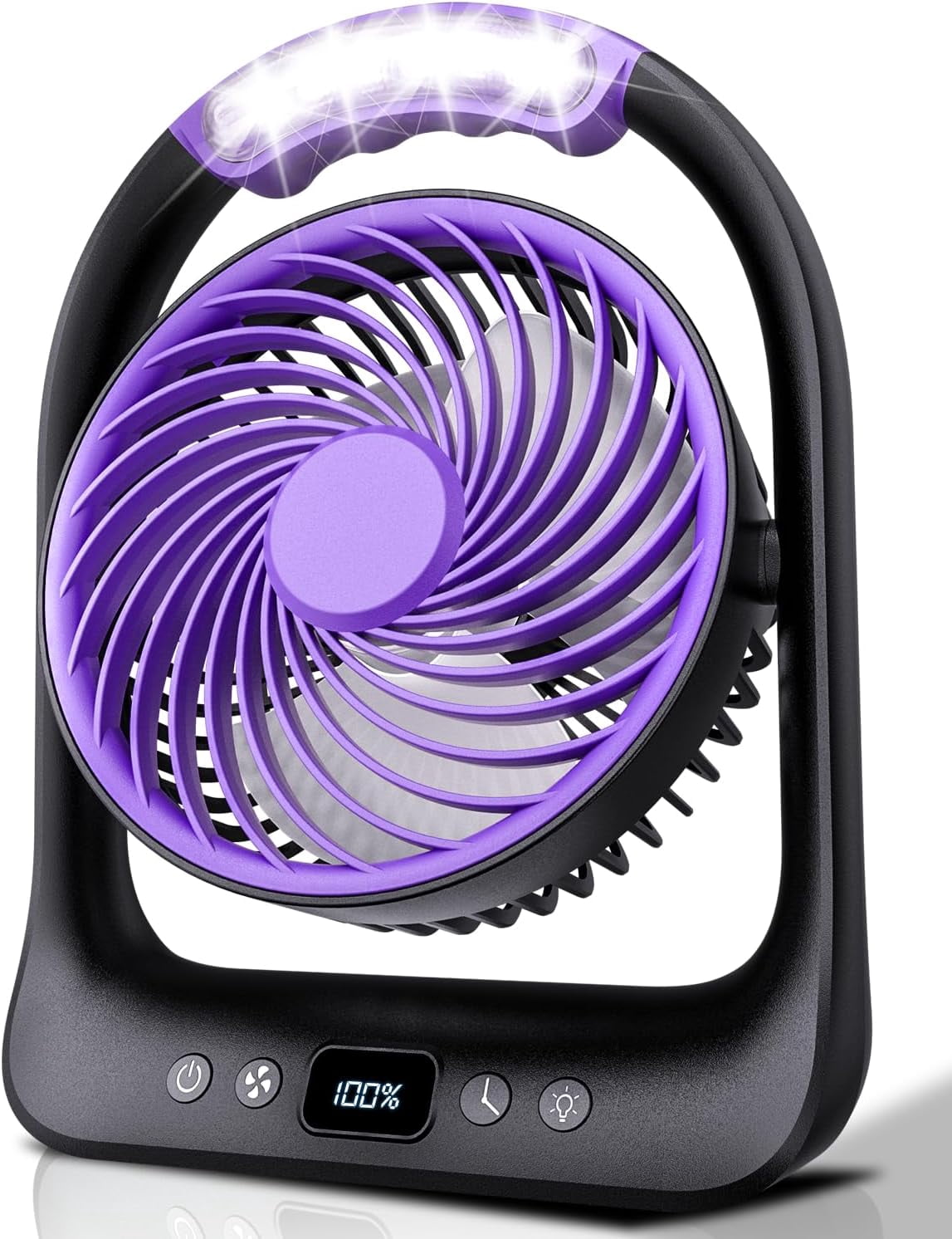 HGGQVVS 6" Rechargeable Camping Fan, Battery Operated Small Portable Fan with 3 Speeds & 6H Runtime LED, 360° Tiltable, USB Type-C Charging, Ideal for Outdoor, Travel, Camping, Home & Office, Purple