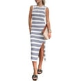 thumbnail image 1 of HGGQVVS Womens Knit Side Slit Striped Long Tank Dress, 1 of 11