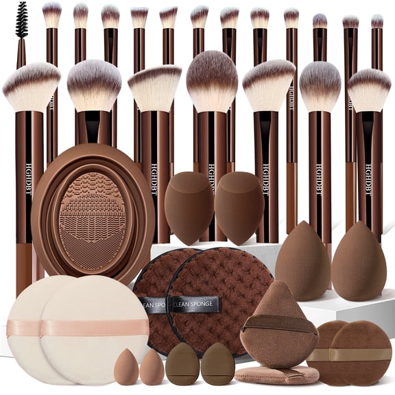HGHDBT 37Pcs Brown Makeup Brush Set Professional Makeup Kit Powder Concealers Eye shadows Blush Foundation Makeup Brushes