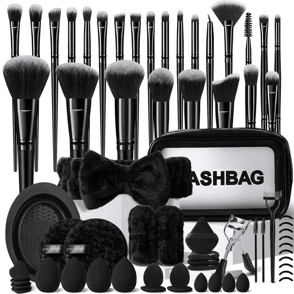 HGHDBT 66Pcs Black Makeup Brush Set Professional Makeup Kit Powder Concealers Eye shadows Blush Foundation Makeup Brushes