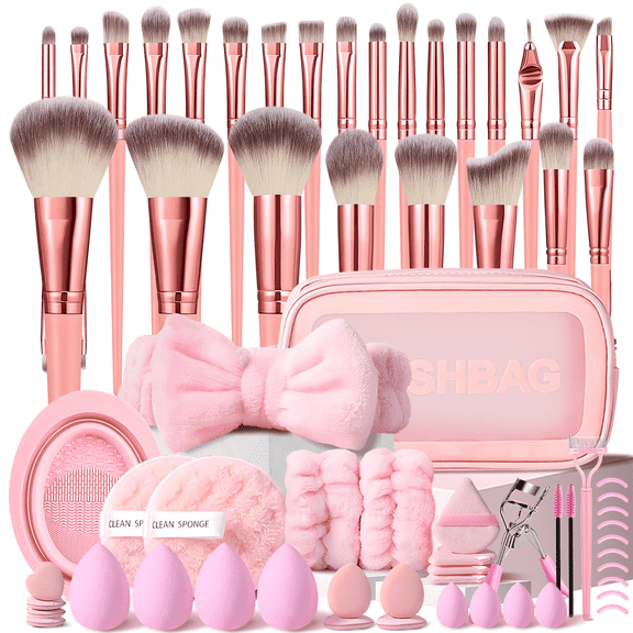 HGHDBT 66Pcs Pink Makeup Brush Set Professional Makeup Kit Powder Concealers Eye shadows Blush Foundation Makeup Brushes