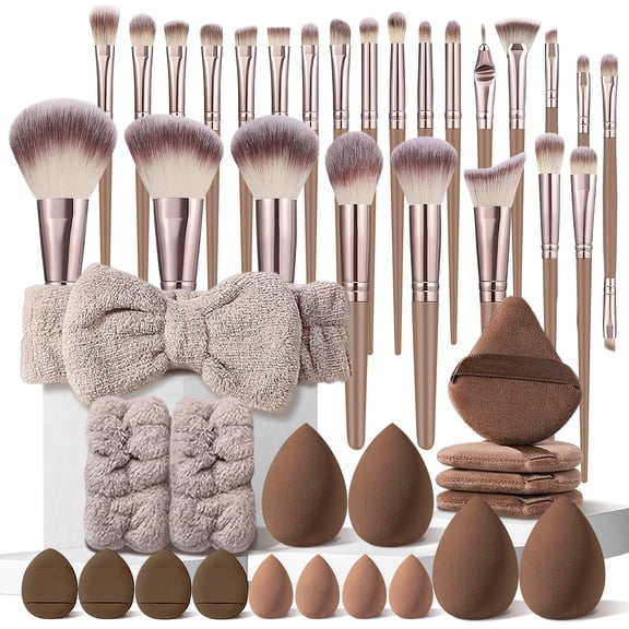 HGHDBT Brown 44 Pcs Makeup Brush Set Professional Makeup Kit Powder Concealers Eye shadows Blush Foundation Make up Brushes