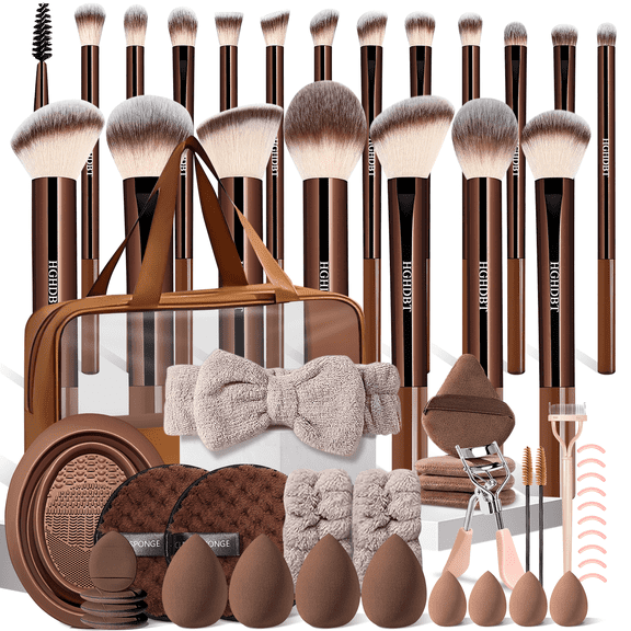 HGHDBT Brown 57Pcs Makeup Brush Set Professional Makeup Kit Powder Concealers Eye shadows Blush Foundation Makeup Brushes