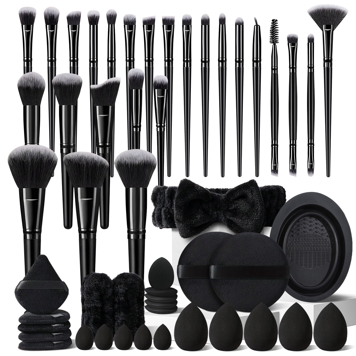 HGHDBT 51Pcs Black Makeup Brush Set Professional Makeup Kit Powder Concealers Eye shadows Blush Foundation Makeup Brushes